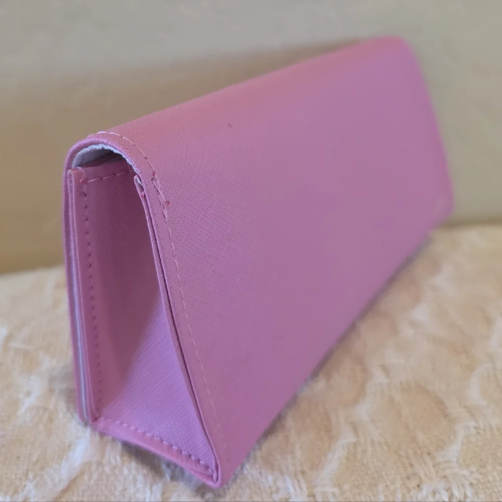 Women's Pink Saffiano Leather Lined Eyeglass Case Gold Izaac Mizrahi New York NY
